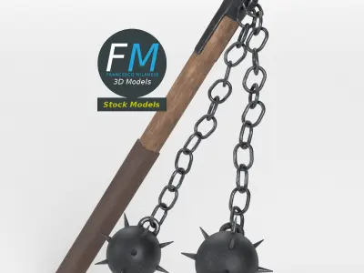 Twin ball flail medieval weapon 3D model