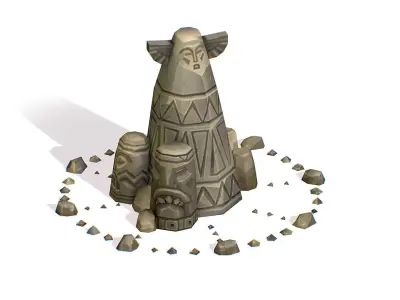 Handpaint Cartoon Stone Memorial Totem Symbol Low-poly 3D model 2