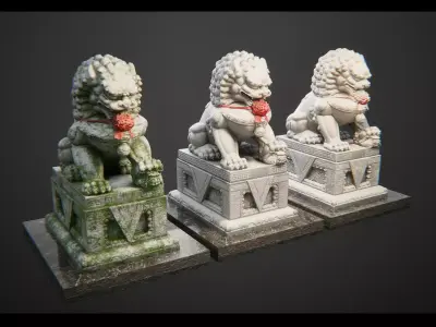 Free version Chinese Temple Stone Lion low-poly 3D model Free low-poly 3D model