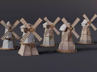 Windmill collection low-poly 3d model Low-poly 3D model
