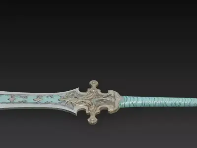 Celestine Aquablade - Low Poly Enchanted Fantasy Sword Low-poly 3D model