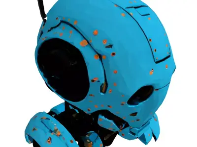 Blue SciFi Robot Head Low-poly 3D model