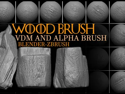 77 Wood Brush-ZBrush Vdm-Blender VDM-Alpha-Vol 09 3D model