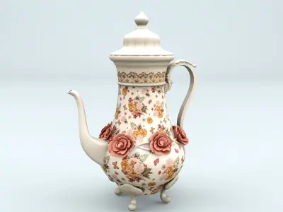 Antique Rose Teapot 3D model
