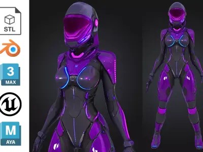 Futuristic Female Sci-Fi Soldier Low-poly 3D model