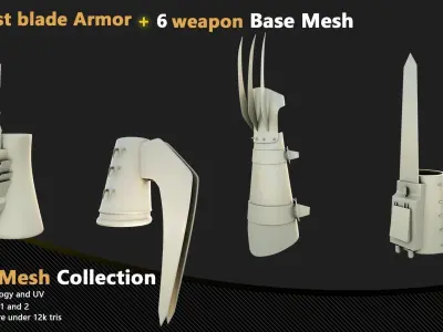 10 Wrist blade Armor and  6 weapon Base Mesh - VOL 07 Low-poly 3D model