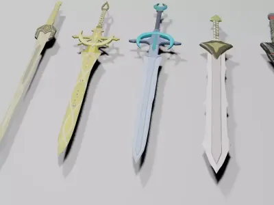 Simple fantasy swords Low-poly 3D model
