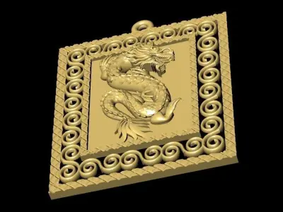 Custom Chinese Dragon Pendant  3D Print 3D print model 3D print model
