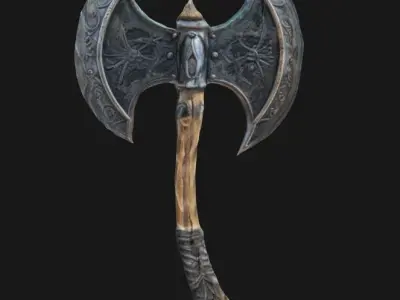 Epic Fantasy Brutally Elegant double-bladed battle Axe  3D model