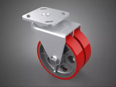 HEAVY DUTY SWIVEL CASTER DUAL RED POLYURETHANE WHEEL TIRE ROLLER 3D model