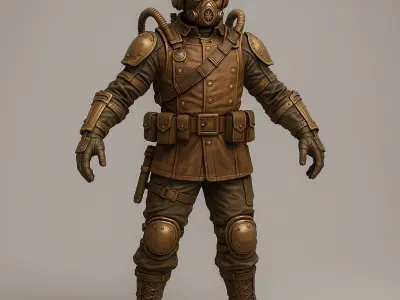 Steampunk Military Soldier Low-poly 3D model