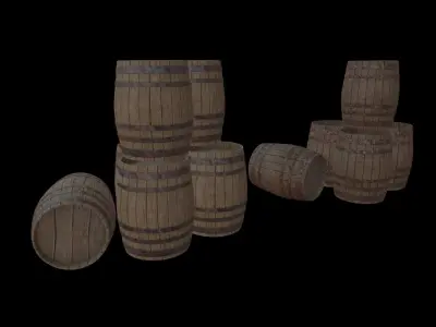 Medieval Wooden Barrel 001 Low Poly Low-poly 3D model