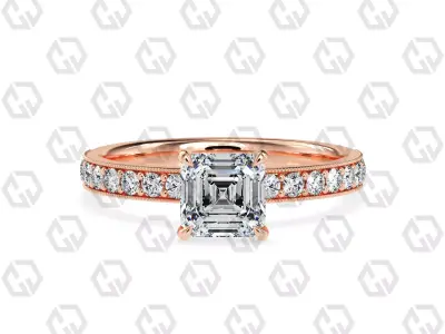 Ring 161 Asscher Shape milgrain pave set ring with Gems 3D print model
