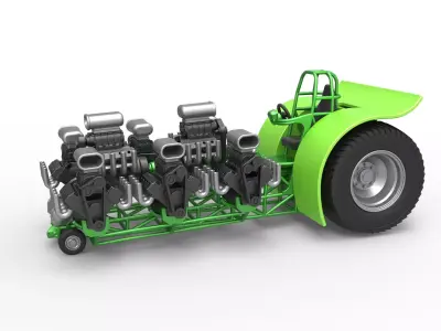 Pulling tractor with 8 engines V8 Scale 1 to 25 3D print model