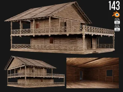 4 Old Wooden House Pack 4K Textures GameReady 141 to 144 Low-poly 3D model