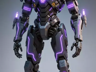 Purple Light Mech 3D Model Robot Glowing Lines Sci-Fi Design Low-poly 3D model