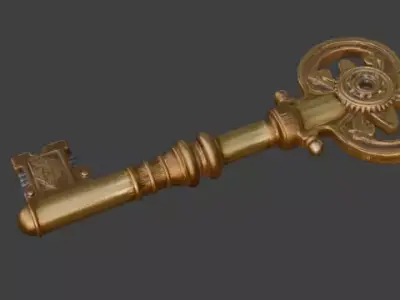 Stylized 3D Steampunk Mechanical Key Low-poly 3D model
