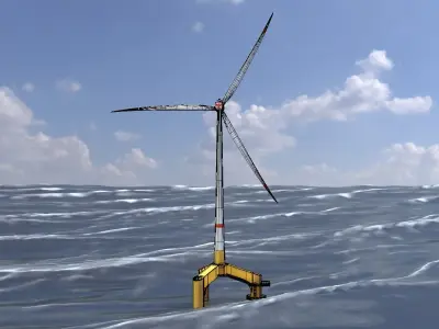 Wind turbine with Tripile Offshore Foundation E1 H-132 RD-172 m Low-poly 3D model