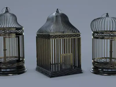Bird cage Collection Low-poly 3D model