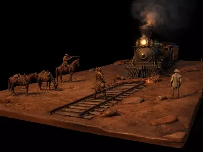 Wild West Train Robbery Diorama STL for 3D Printing 3D print model