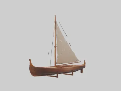 Wooden Boat Low-poly 3D model 19