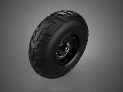 TRIPLE 3 SPOKE RIM REPLACEMENT PNEUMATIC WHEEL BARROW TIRE TREAD 3D model