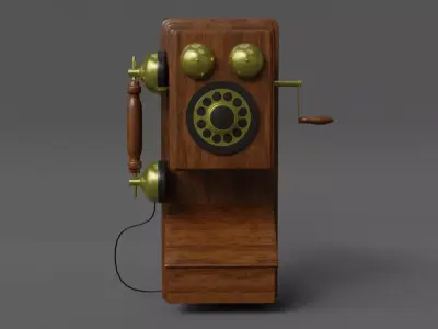  Wooden Antique Phone Low-Poly Model Low-poly 3D model