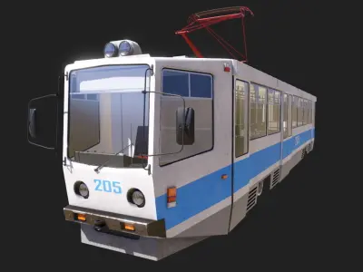 KTM-11 tram with motor coach KTP-11 Low-poly 3D model