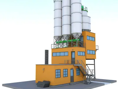 Factory Low Poly cement plant Low-poly 3D model