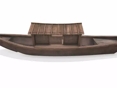 Wooden Boat With Cabin Low-poly PBR Low-poly 3D model