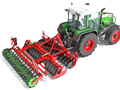 Tractor with Disc Harrow 3D model buy