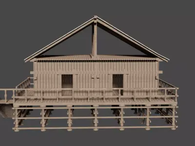 Wood house LowPoly on Pylon  Free low-poly 3D model