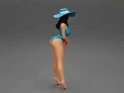 Sexy woman posing in swimsuit and white hat 3D print model
