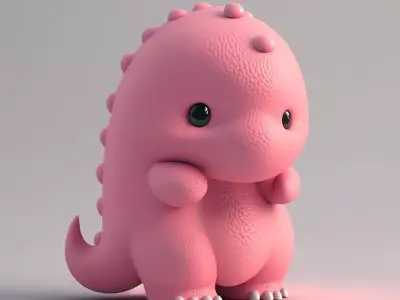 Cute Pink Dino 3D Model LowPoly Soft Texture Chibi Design Low-poly 3D model