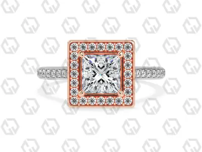 Ring 198 Princess Shape Cathedral Halo pave set with Gems 3D print model
