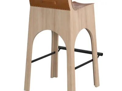 Jack Leather and Wood Stool - Tan 3D model