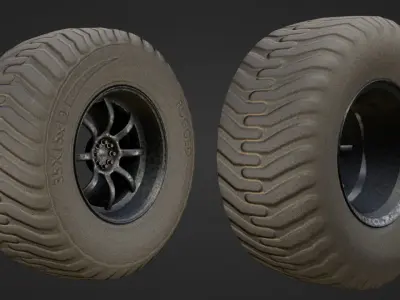 Game ready wheels Low-poly 3D model