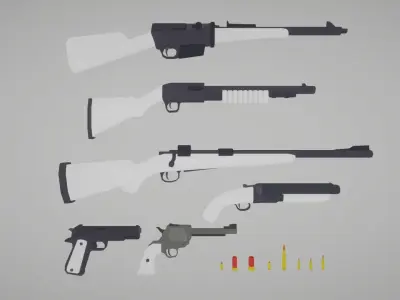 Flat World - Guns With Skins - Rigged and Animated Low-poly 3D model