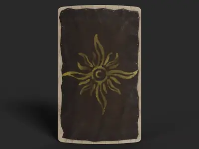 Slavic square leather shield-painted gold sun symbol Low-poly 3D model