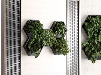 Vertical Wall Garden hanging plants on Hexagon Green set 99 3D model