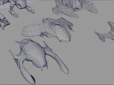 Space fighter collection - PBR  - VR Low-poly 3D model