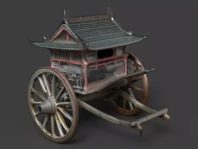 Chinese ancient wooden  carriage   Low-poly 3D model get
