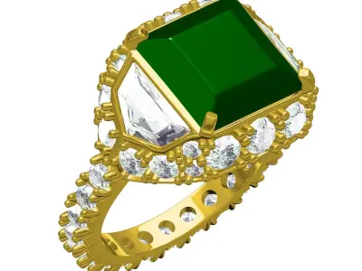 Antique Emerald Colored Stone Cocktail Ring 3D print model