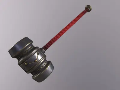 hammer 1 metal with cord Low-poly 3D model