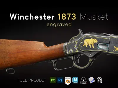 Winchester 1873 Musket Engraved - Full Project Low-poly 3D model