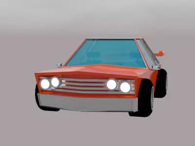Low Poly Car orange in sky Free low-poly 3D model