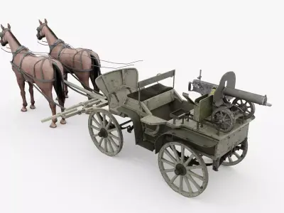 tachanka horse drawn carriage with gun Low-poly 3D model