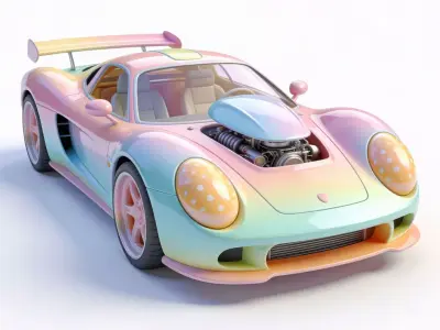 3D CUSTOM SPORTS CAR WITH GRADIENT PASTEL AND EASTER THEME Low-poly 3D model