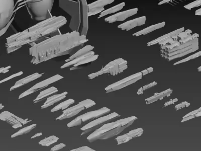 spaceships low-poly set 01 3D model