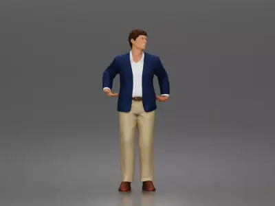 Businessman Character Standing Pose in Casual Suit and Shoes 3D print model